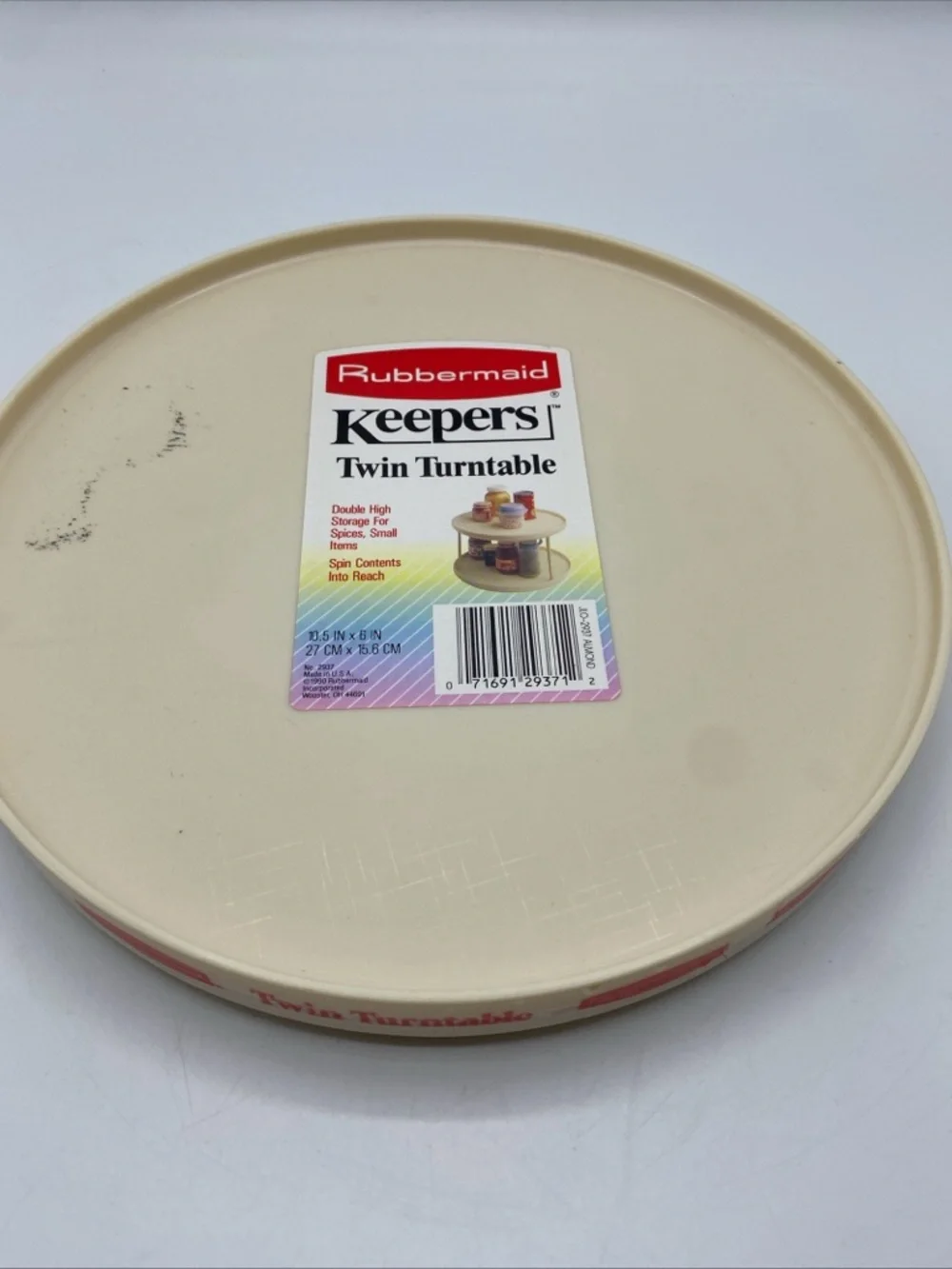 Rubbermaid Vintage Twin Turntable Lazy Susan Storage Almond 1990 Double High